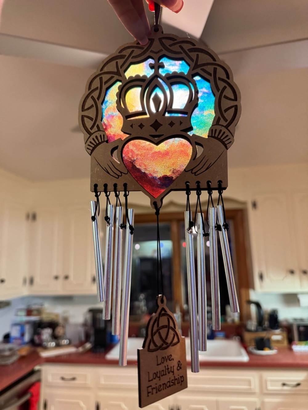 Hand Crafted by me Claddah Wood Wind chime & Sun catcher Made to order